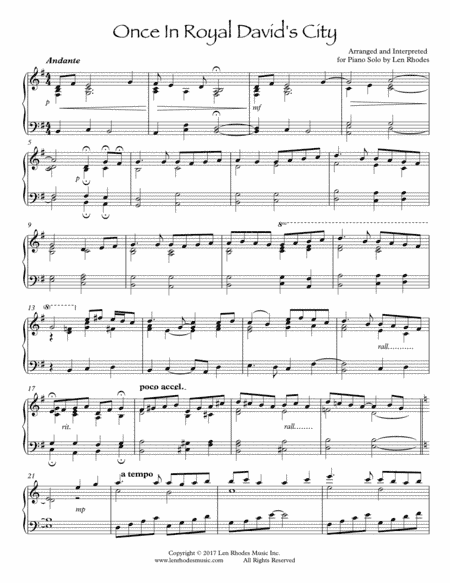 Once In Royal David's City - a reflective Piano Solo (arr. Len Rhodes)