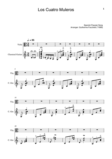 Spanish Popular Song - Los Cuatro Muleros. Arrangement for Viola and Classical Guitar. (arr. Guilherme Facchetti)