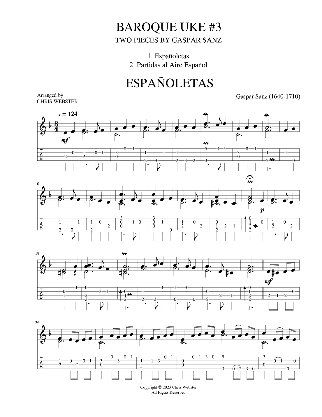 Baroque Uke #3 Two Pieces by Gaspar Sanz (arr. Chris Webster)