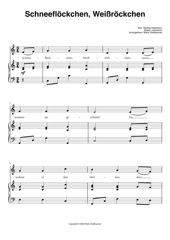 Schneeflöckchen, Weißröckchen (arr. Mario Stallbaumer)