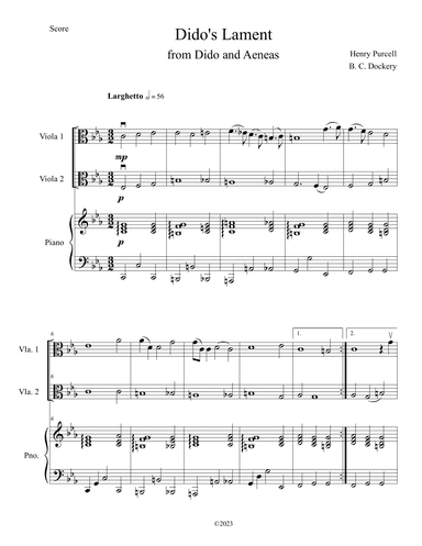 Dido's Lament (Viola Duet with Piano Accompaniment) (arr. B. C. Dockery)