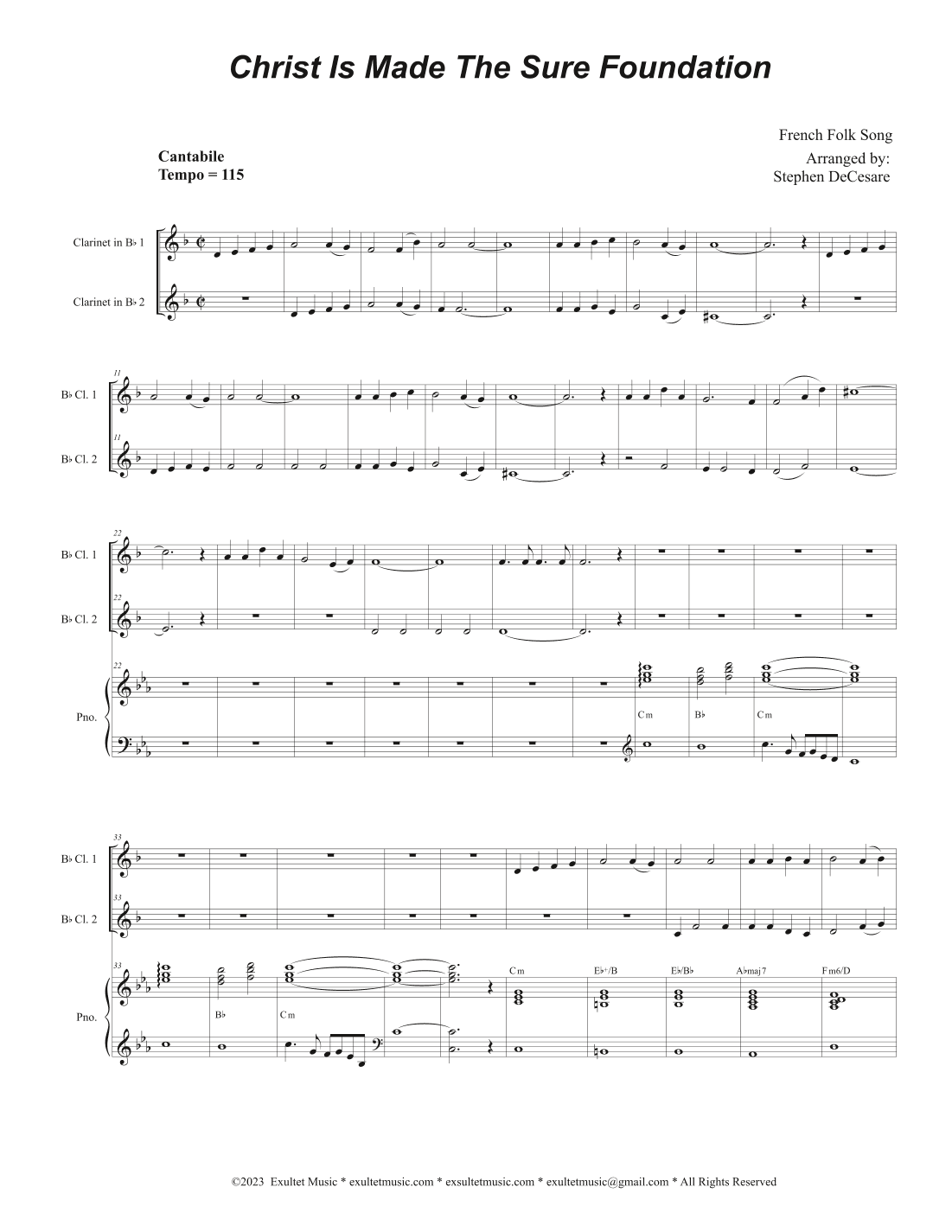 Christ Is Made The Sure Foundation (Duet for Bb-Clarinet) (arr. Stephen DeCesare)