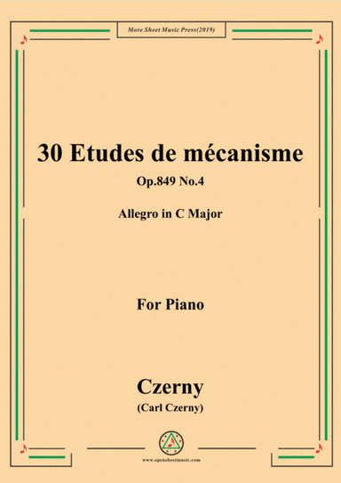Czerny-30 Etudes de mécanisme,Op.849 No.4,Allegro in C Major,for Piano (arr. MSM)