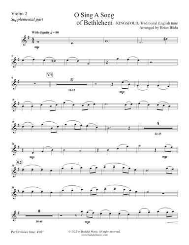 O Sing A Song Of Bethlehem (Kingsfold) - String supplemental duet parts2 (arr. Brian Buda)