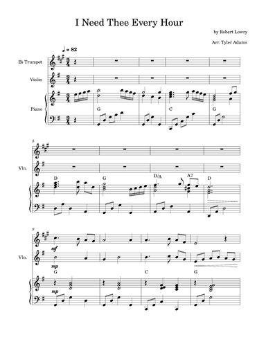 I Need Thee Every Hour (Trumpet and Violin Duet with Piano) (arr. Tyler Adams)