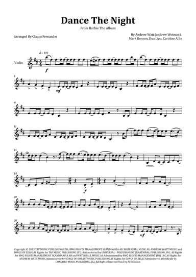 Dance The Night (arr. Glauco Fernandes)