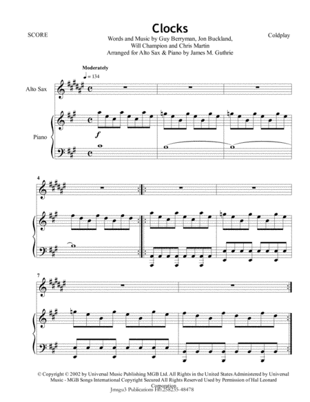 Clocks (arr. James M. Guthrie, ASCAP)