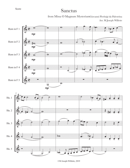 Sanctus - from Missa O Magnum Mysterium - Horn Quintet (arr. M Joseph Willette)