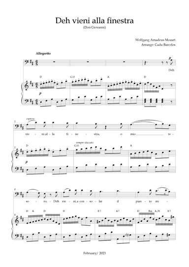 Deh vieni alla finestra (Don Giovanni) Mozart - D Major Chords (BARITONE) (arr. Cadu Barcelos)