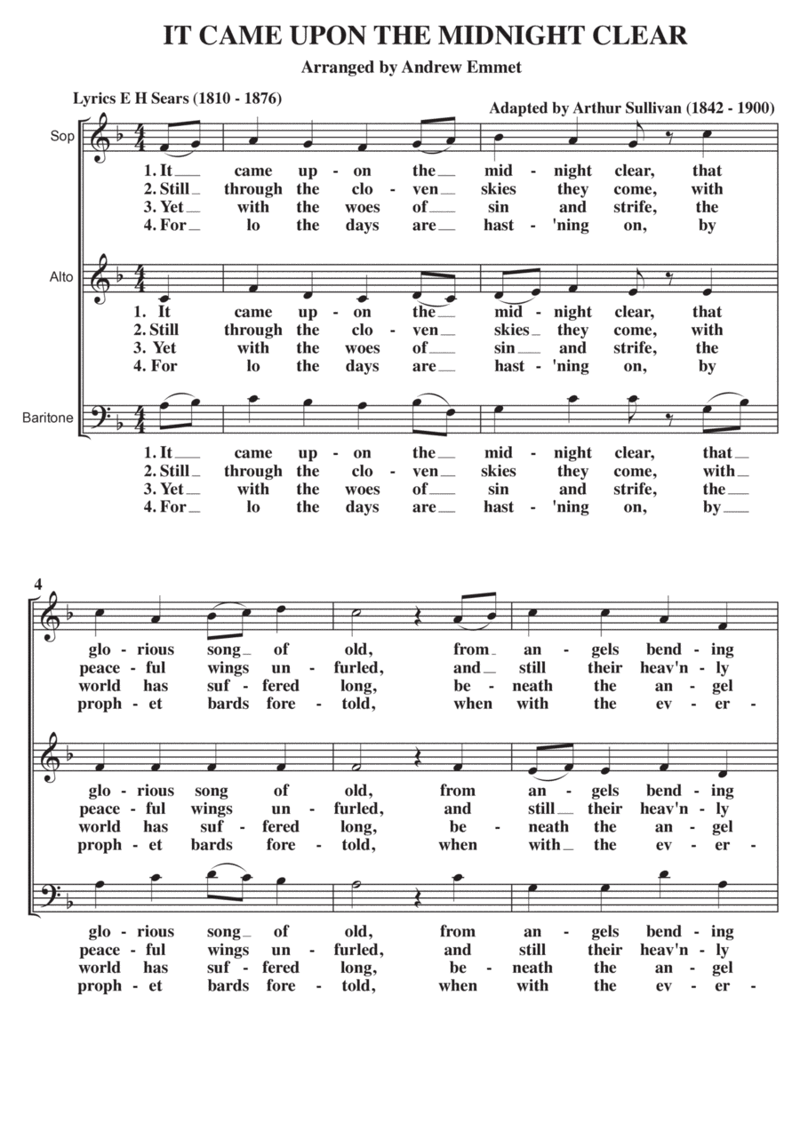 It Came Upon The Midnight Clear A Cappella SAB (arr. Andrew Emmet)