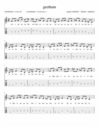 south indian music geetham sree gana natha (arr. indian guitar lessons)