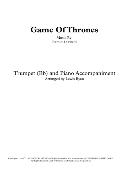 Game Of Thrones (arr. Lewis Ryan)