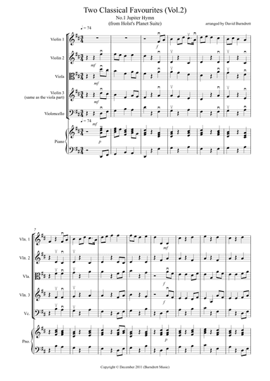 2 Classical Favourites for String Quartet (volume two) (arr. David Burndrett)