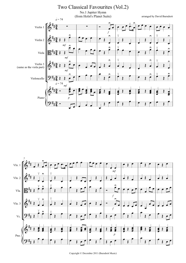2 Classical Favourites for String Quartet (volume two) (arr. David Burndrett)