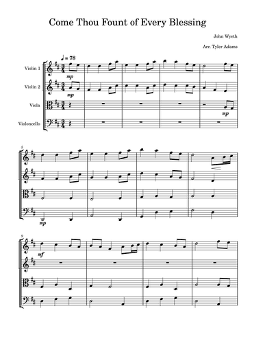 Come Thou Fount of Every Blessing (String Quartet) (arr. Tyler Adams)