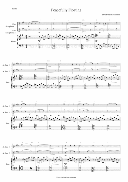Peacefully Floating for 2 alto saxophones and piano (and optional guitar chords)