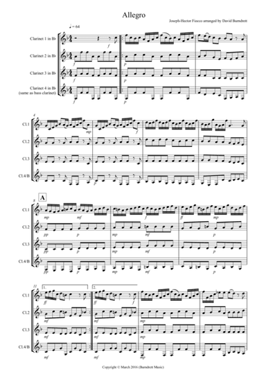 Allegro by Fiocco for Clarinet Quartet (arr. David Burndrett)