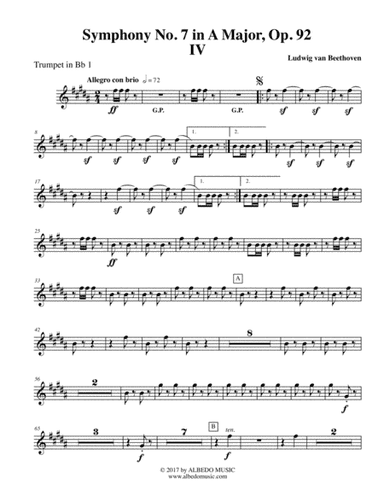 Beethoven Symphony No. 7, Movement IV - Trumpet in Bb 1 (Transposed Part), Op. 92 (arr. Doug Clyde)