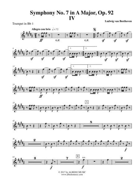 Beethoven Symphony No. 7, Movement IV - Trumpet in Bb 1 (Transposed Part), Op. 92 (arr. Doug Clyde)