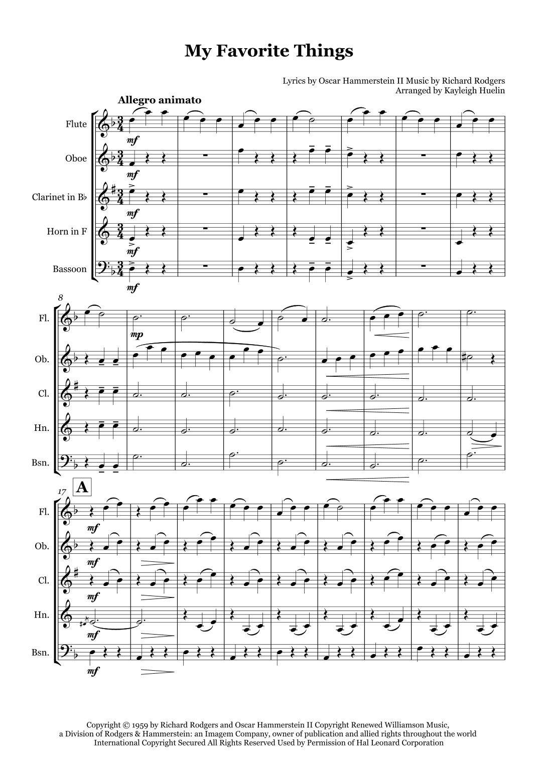 My Favorite Things (arr. Kayleigh Huelin)