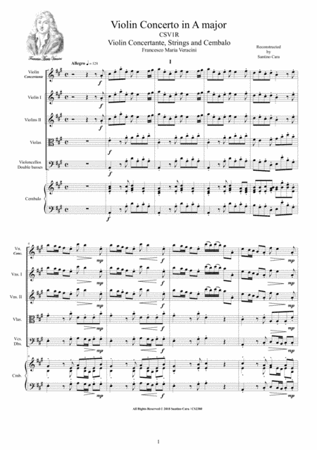 Veracini - Violin Concerto in A major CSV1R for Violin, Strings and Cembalo (arr. Santino Cara)