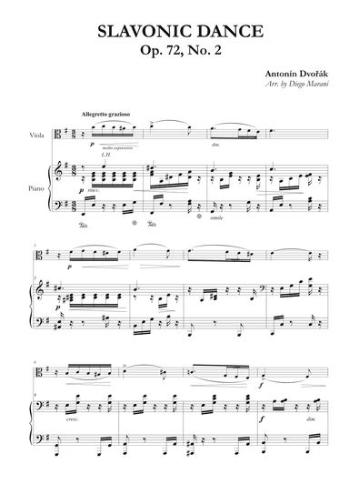 Slavonic Dance Op. 72 No. 2 for Viola and Piano (arr. Diego Marani)