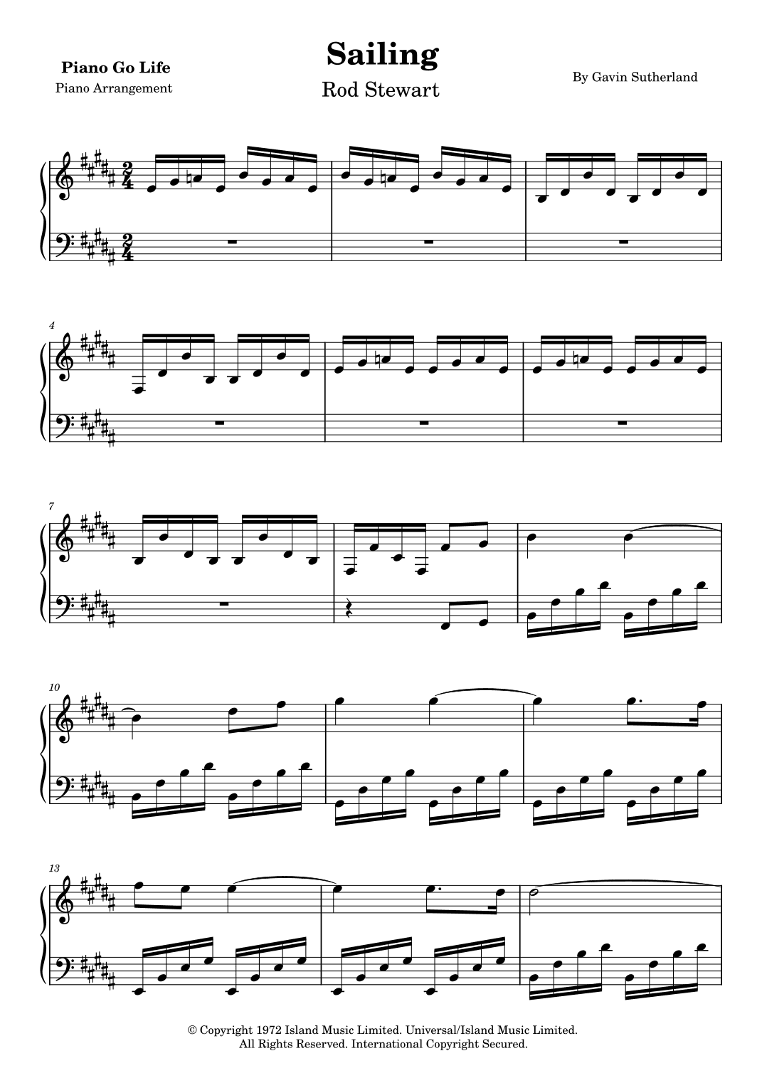 Sailing (arr. Piano Go Life)