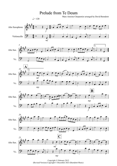 Prelude from Te Deum for Alto Saxophone and Cello Duet (arr. David Burndrett)