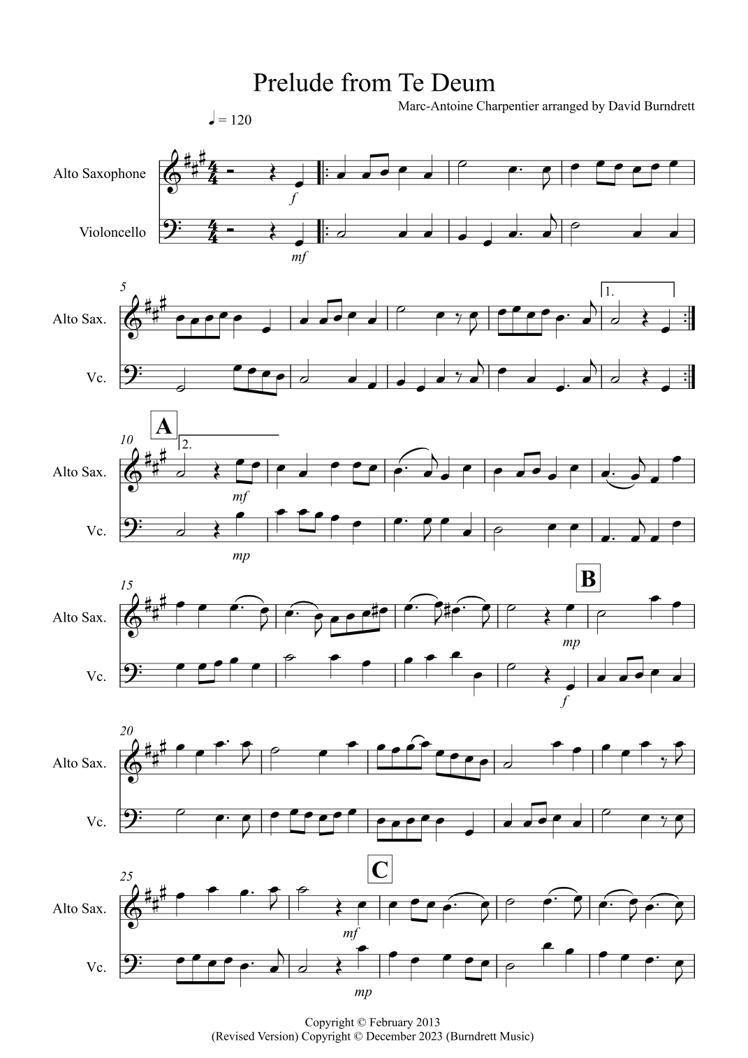 Prelude from Te Deum for Alto Saxophone and Cello Duet (arr. David Burndrett)