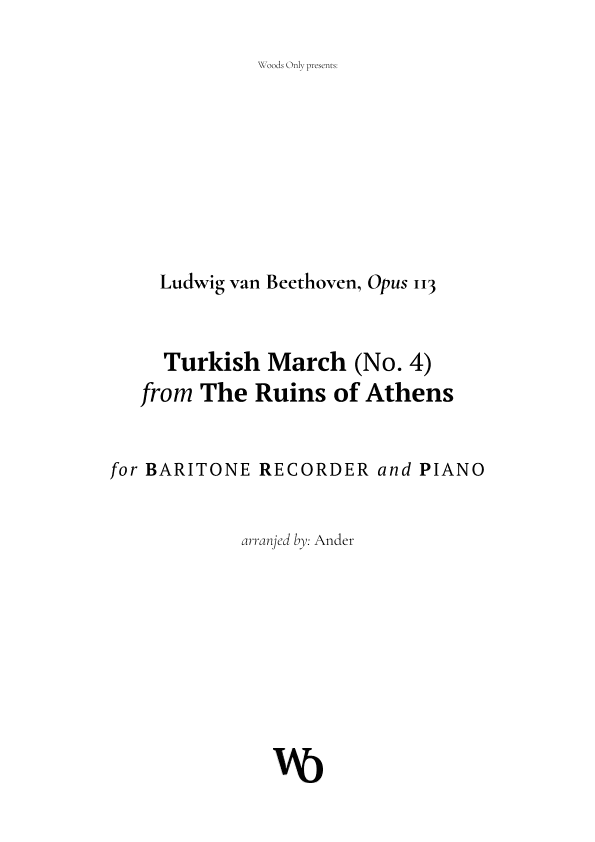 Turkish March by Beethoven for Bass Recorder and Piano (arr. Ander)