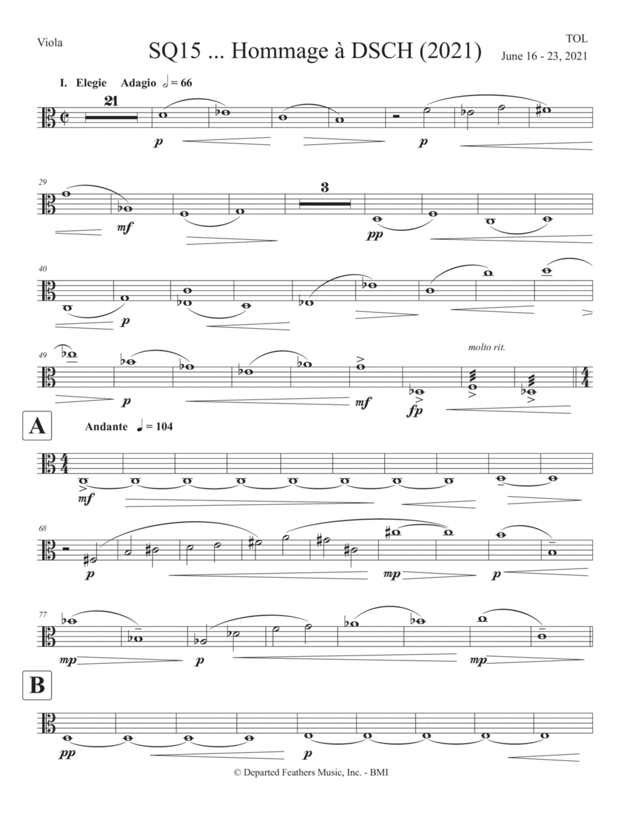 SQ15 ... Hommage à DSCH (2021) for string quartet, viola part