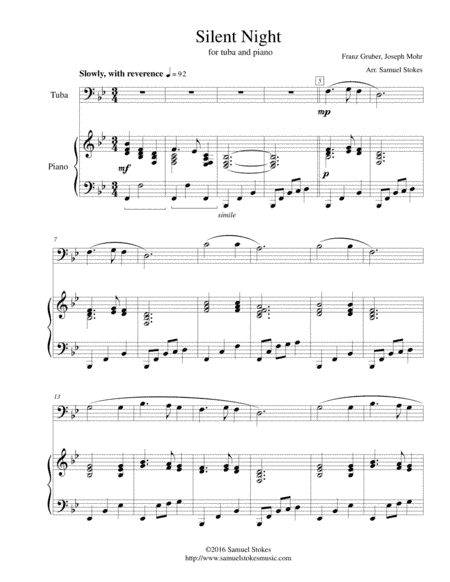 Silent Night - for tuba and piano (arr. Samuel Stokes)