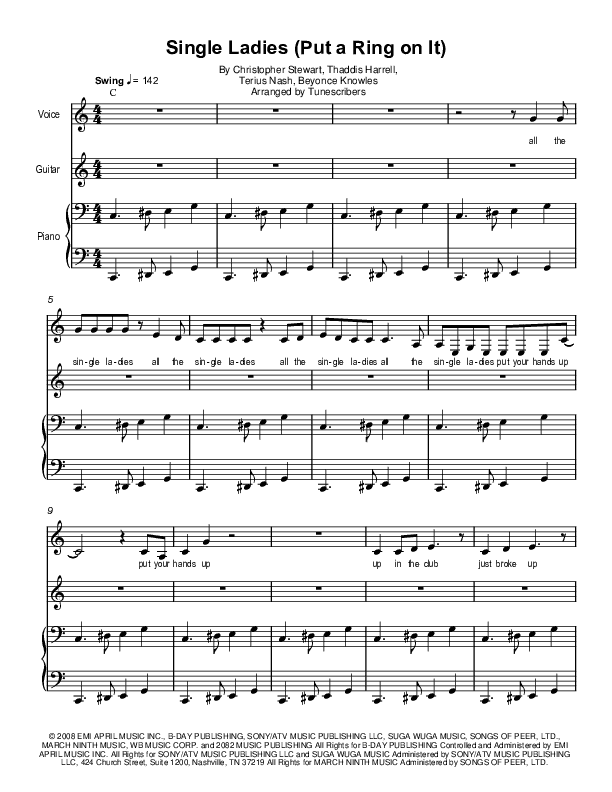 Single Ladies (Put a Ring on It) (arr. Tunescribers)
