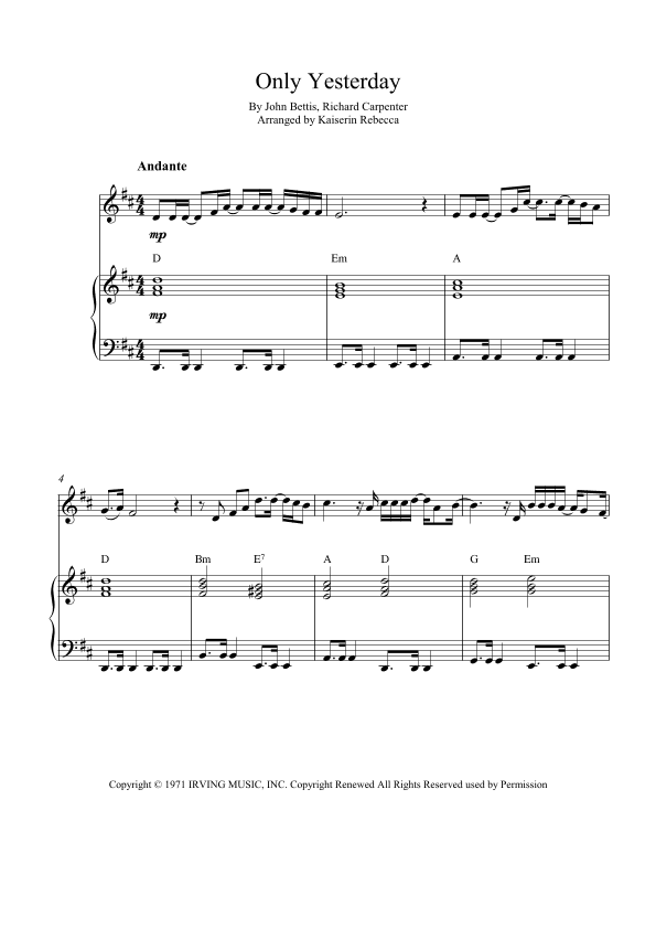 Only Yesterday (arr. Kaiserin Rebecca)