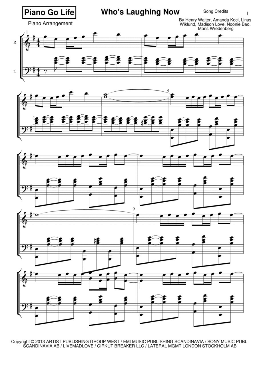 Who's Laughing Now (arr. Piano Go Life)
