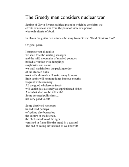 The Greedy man considers nuclear war for alto recorder and guitar