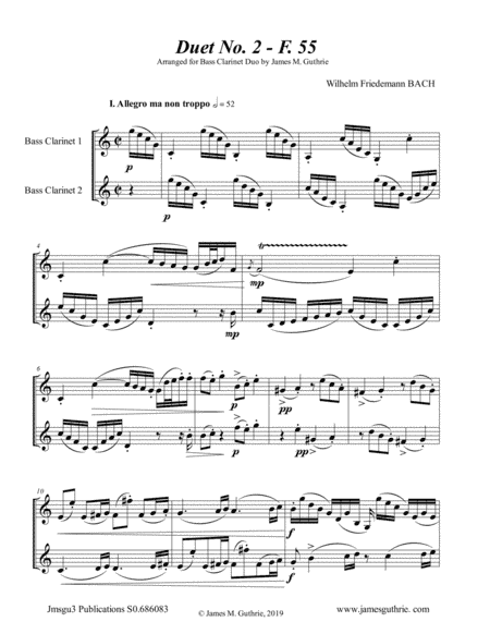 WF Bach: Duet No. 2 for Bass Clarinet Duo (arr. James M. Guthrie, ASCAP)