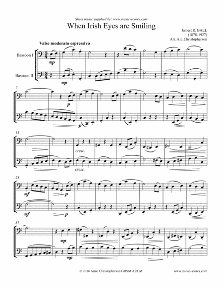 When Irish Eyes are Smiling - Bassoon Duet (arr. Anne L Christopherson GRSM ARCM)