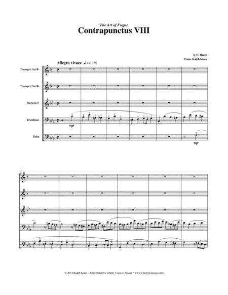 Contrapunctus VIII from "The Art of Fugue" for Brass Quintet (arr. Ralph Sauer)