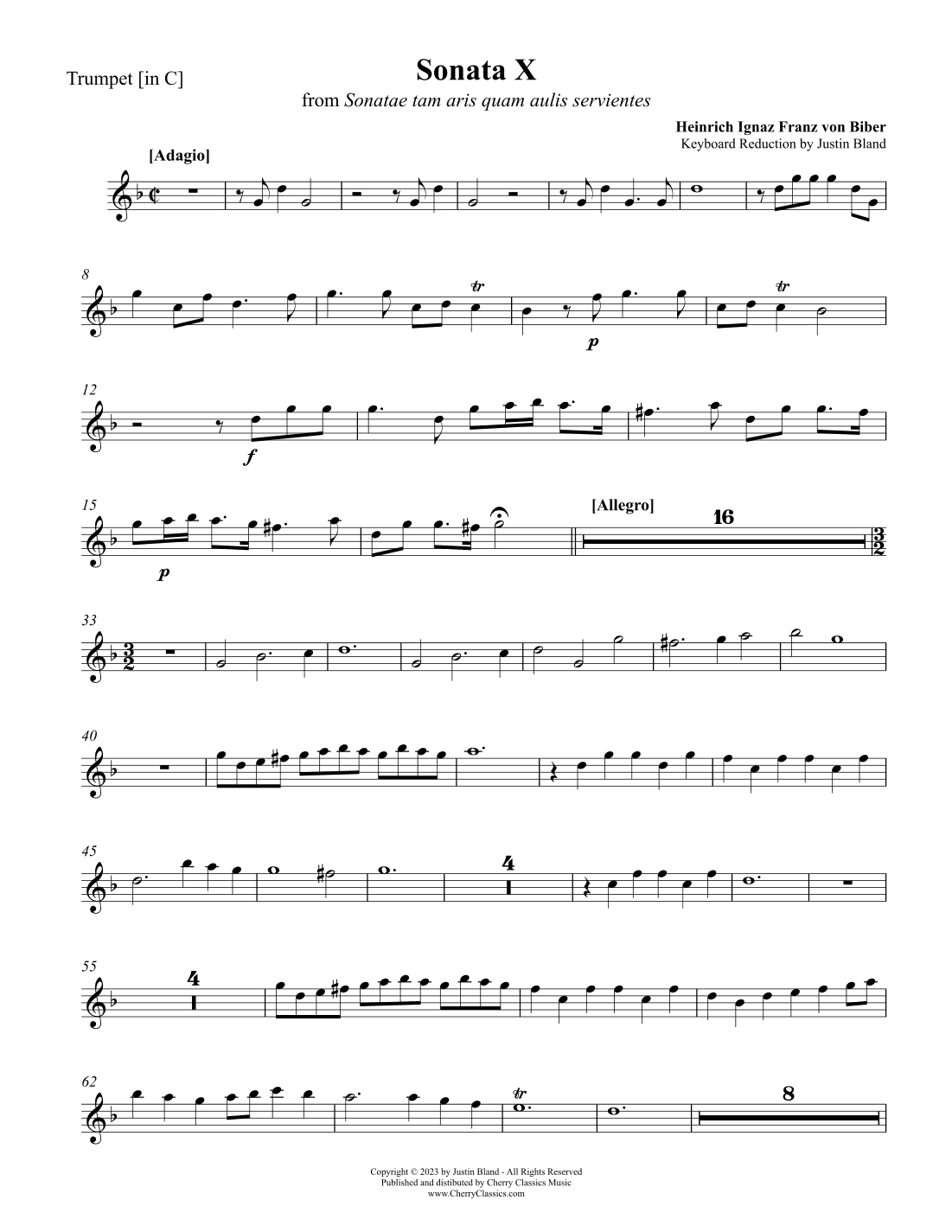 Sonata X for Trumpet in C and Organ (arr. Justin Bland)