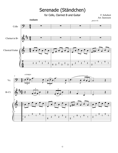 Serenade - Ständchen - ( Cello and Clarinet B) (arr. Jauresson B Lima)