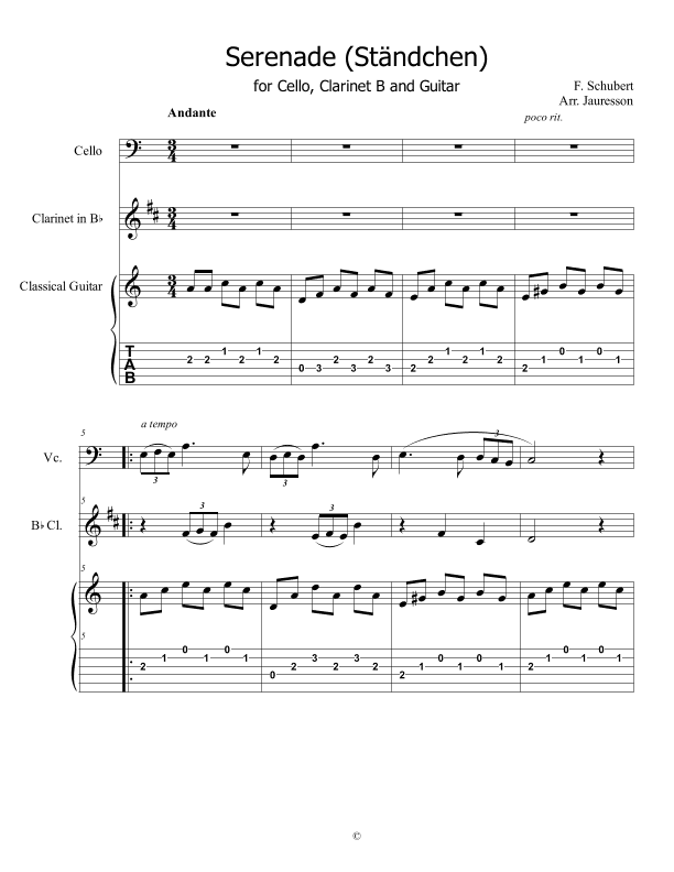 Serenade - Ständchen - ( Cello and Clarinet B) (arr. Jauresson B Lima)