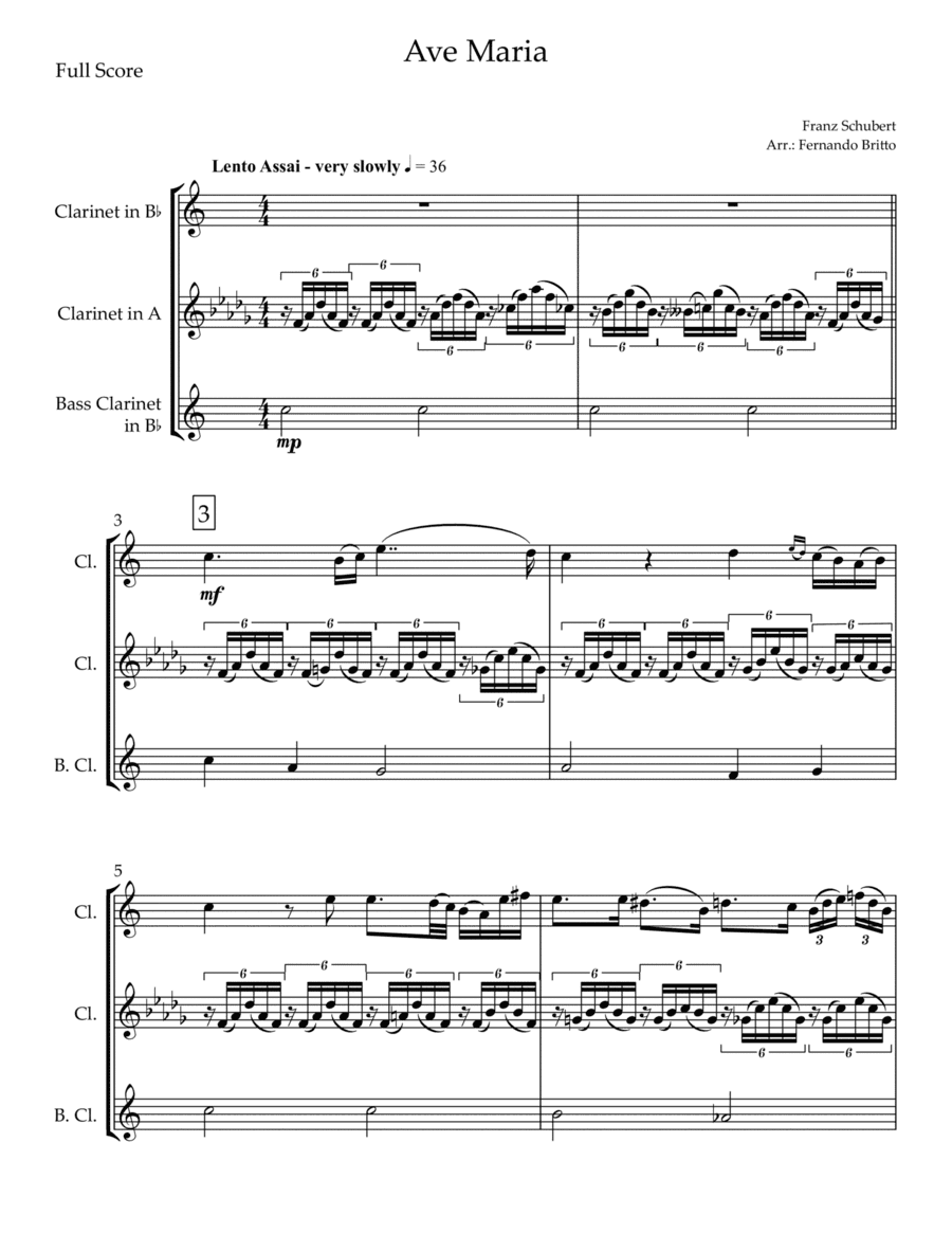 Ave Maria (Franz Schubert) for Clarinet Trio (arr. Fernando Britto)