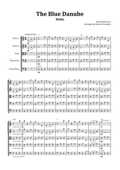 The Blue Danube - String Quintet with Chord Notations (arr. Glauco Fernandes)