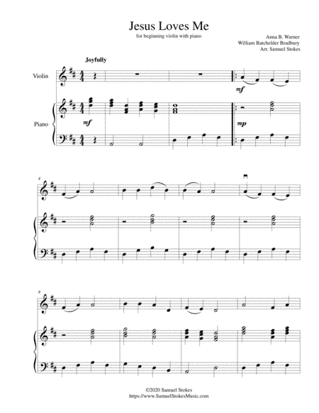 Jesus Loves Me - for beginning violin with optional piano accompaniment (arr. Samuel Stokes)