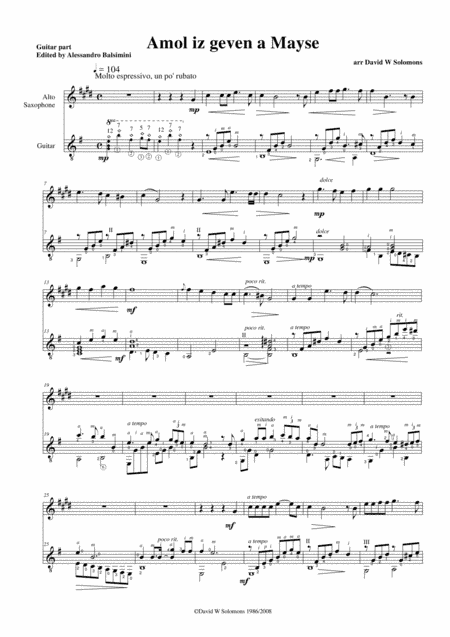 Amol iz geven a Mayse (There was once a tale) for alto saxophone and guitar (arr. David Warin Solomons)