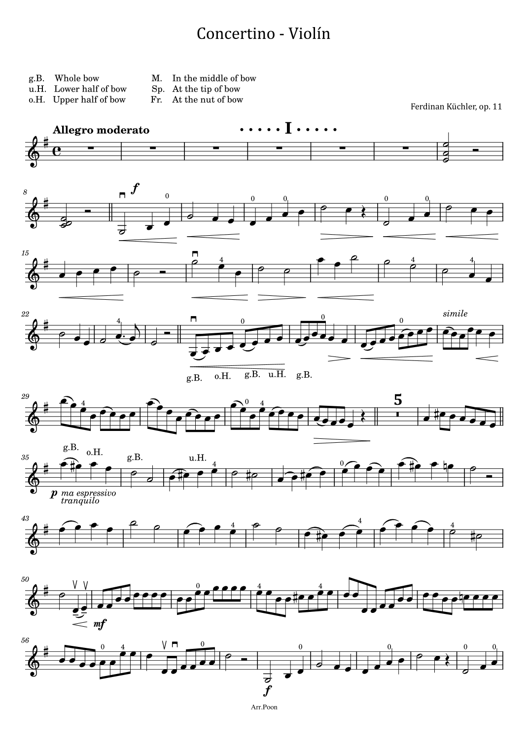 Ferdinand Küchler - Violin Concertino, Op.11 in G Major - For Violin Solo Original (arr. poon)
