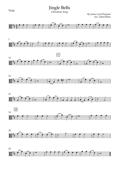 Jingle Bells (Christmas Song) for Viola Solo (arr. Fabio Britto)