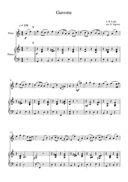 Gavotte, Jean-Baptiste Lully, For Flute & Piano (arr. Eugene Egorov)
