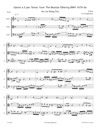 Bach: The Musical Offering (BWV 1079) No. 3e Canon a 2 arr. for String Trio (arr. D Oppenheim)